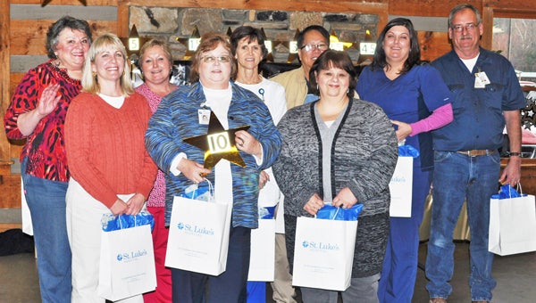 Ten-year employees honored were: front row: Cindy Pickens, Peggy Bradley and Stephanie Bowman; back row: Lajoyce Shrom, Janice Edwards, Regina Pate, Ernesto Bautista, Deena Dimsdale and Brooke Campbell. (photo submitted)