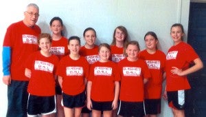 The team also won the regular season of the Polk County Recreational League. Shown here are front row, left to right: Jessica Revan, Rachel Smith, Brooke Murray and Shanna Davis; back row, left to right: Coach Mike Pearson, Marshala Greene, Kaitlyn Painter, Lindsey Hardin, Olivia Huntley, Bailey Butler. Not shown were Kinslee Wright and Coach Keith Burress. (photos submitted by Coach Mike Pearson)