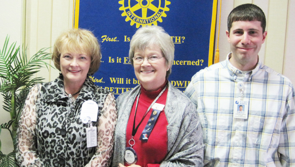 Becky Brodar, R.N. of the Center for Behavioral Medicine at St. Luke’s Hospital was the guest speaker at a recent meeting of the Rotary Club. Her presentation, “The Jewel of St. Luke’s,” was an update on the important services offered by the hospital’s Center for Behavioral Medicine where she serves as the community outreach coordinator. Brodar was accompanied by Stephen Cefalu in the presentation. Brodar and Cefalu are pictured along with Judy Lair (center), who arranged the program. The Rotarians wish to thank both of the presenters for the important work they are doing in service to the community. (photo submitted by Bill Hillhouse)