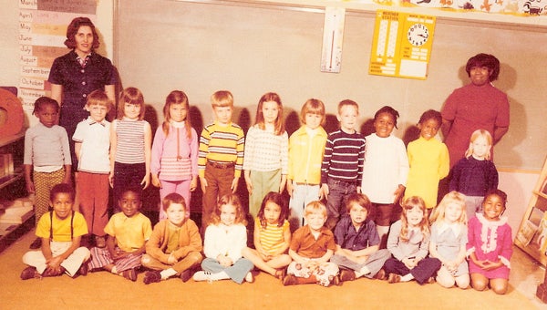 Patricia Hill, kindergarten teacher at Green Creek Elementary School in 1972, poses for a picture with her students. This picture, and hundreds of others, will be on display at the Green Creek School Reunion on Sunday, June 9 from 2 -5 p.m. The reunion will be held at the Green Creek Community Center, formally the Green Creek High School. (photo submitted)