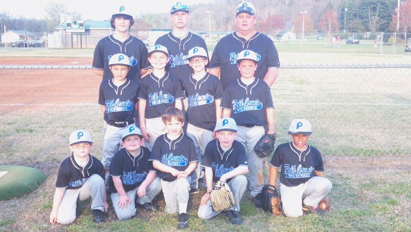 PreSeason Champions, the PeeWee Polk County Black A team, won a total of five games on Saturday, March 30 at Campobello Field of Dreams. Bottom row, left to right, Conner Cantwell, CJ Williams,  Joesph Lucas, James Biggers and Zion Summey; middle row, left to right, Riley Searcy, Jacob Medford, John Biggers and Angus Weaver; back row, left to right, Coach Alex Babcock, Coach Will Craine and Coach Clint Cantwell. (photo submitted by Amber Searcy)