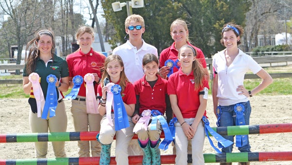 Riders, top row left to right: Kaitlyn Bardos, Darbie Barr, Will Zuschlag, Julia Gates and Alyssa Turner. Horse managers, bottom row left to right, Amanda Fisher, Derra Turner and Christa Just. (photo submitted)