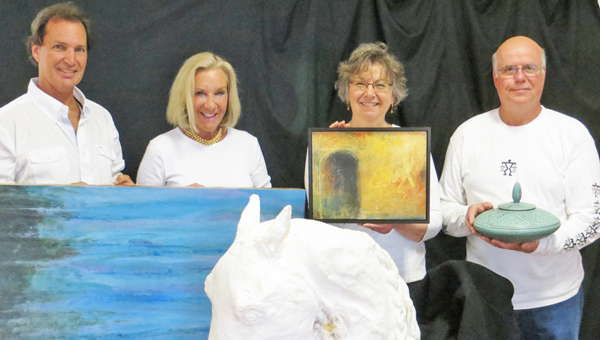 Michael Hayes, Marie-Christine Maitre de Tarragon, Carol Beth Icard and Jim Cornell, four of five Landrum artists featured for 2013. (photo submitted)
