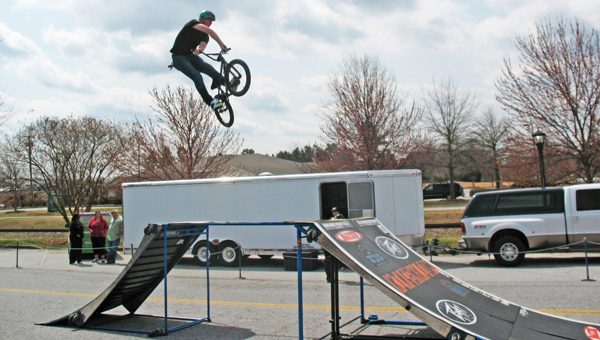 The Well Church in Landrum brought the King BMX stunt team to perform two shows for the public Saturday, March 30. The team has performed throughout the country and on TV. A large crowd – especially the children – seemed to enjoy the stunts. (photo submitted by Anne Regan)