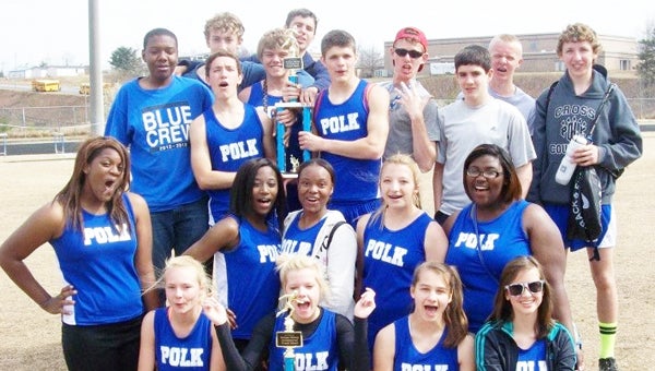 Polk County High School’s men and women swept to win The Hendersonville Times News recent track meet. (photo submitted by Jenny Wolfe) 
