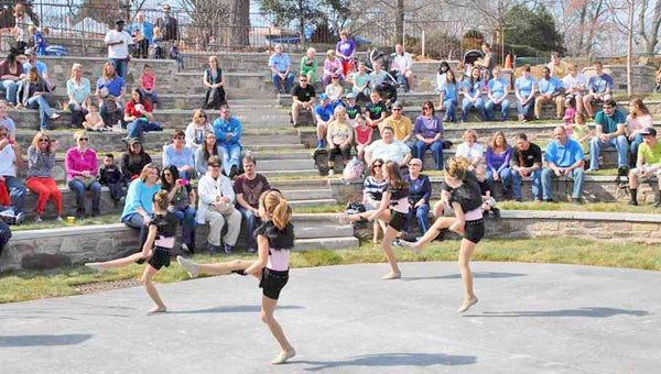 These dancers at Super Saturday this past March were among the first to use the new stage in the Peterson Amphitheater on the campus of Tryon Fine Arts Center. Aaron Burdett, Phil and Gaye Johnson and New 5 Cent Band will play in the amphitheater on Sunday, May 19 from 2-4 p.m. during the Grand Opening Celebration. Free admission for music, refreshments and fun.  (photo submitted)