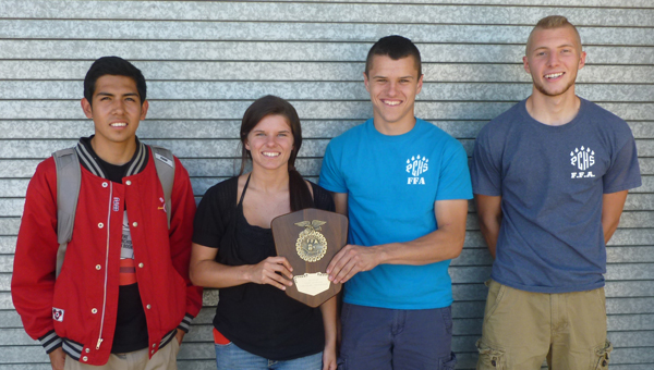 The Polk County High School FFA Nursery Landscape Team won regional runner up on April 25. The competition was held at Haywood Community College. The team qualified for the state finals, which will be held at the NCFFA State Convention in Raleigh on June 19. Team members include: (left to right)Fernando Mondragon, Shalyn Brown, Caleb Brown and Tucker Brandt. The team was by Silver Creek Landscaping; John Vining, Polk County Cooperative Extension director, and Chauncey Barber, agricultural education instructor. (photos submitted by Chauncey Barber)