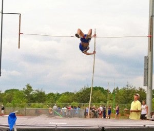 Kevin Angier finished fourth in pole vault and will represent Polk at the 2A State Track and Field finals May 17. (photo submitted by Jenny Wolfe)