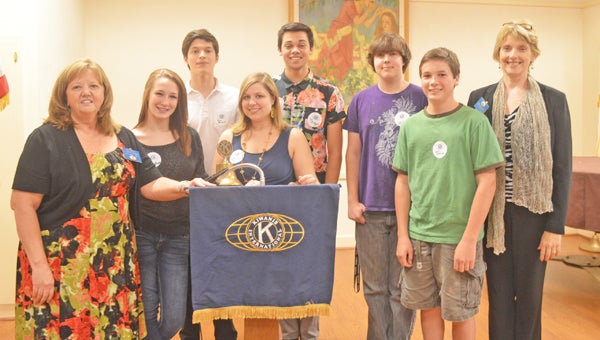 The cast and director of Willy Wonka visited with the Tryon Kiwanis Club last Wednesday, July 10 to promote the youth production, which runs until Sunday, July 21. Shown here are Kiwanis President Sue Watson, Keri Smith, Price Marshall, Director Jenna Tamisiea, Tij Doyen, Eli Jenkins and Will Costine with TFAC arts and education director and Kiwanian Marianne Carruth. Willy Wonka runs through Sunday, July 21. (photo by Samantha Hurst)