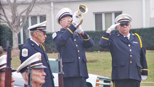 Bugler Steve Shehan played Taps to end the Polk County Veteran’s Day ceremony held last year at the Polk County courthouse. (photo by Leah Justice)