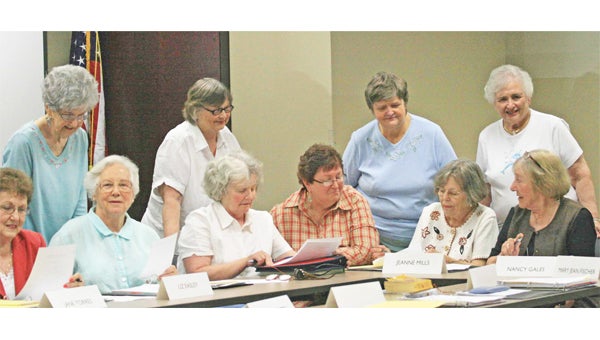 The Friends of the Polk County Public Library Board meeting was July 9. Left to right: Jane Torres, Louise Mohn-Brown, president Liz Easley, Judith Becker, Polk County Public Library Board of Trustees chair Barie Baker, Debbie Lynch associate treasurer, vice president Marian Bryan, Jeanne B. Mills, treasurer Mary Jean Fischer and Nancy Gales. (photo submitted by Virginia Walker)