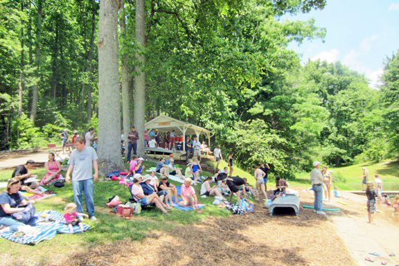 Families came out to Twin Lakes in Saluda recently to enjoy one of the few sunny days the area has had this summer. (photo submitted)