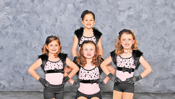 Dance Dynamics’ mini team front row, left to right, Gracy Roberts, Ada Kelley and Preslee Quinn; back row, Bethany Smith. (photos submitted by Missy Fincher)