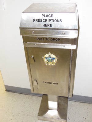 The Polk County Sheriff’s Office recently acquired a medication drop box to safely remove unwanted medication. Medication can be dropped off at the sheriff’s office Monday through Friday from 9 a.m. to 5 p.m. (photo submitted by chief deputy Mike Wheeler). 