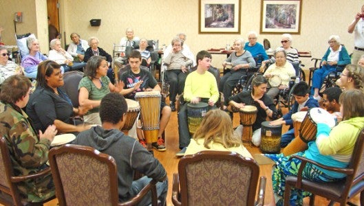 Recently members of the Polk County High School and Polk County Middle School drumming group visited the residents and staff of White Oak Nursing Home. Students played a variety of songs and residents were encouraged to participate with their instruments or to clap along. 