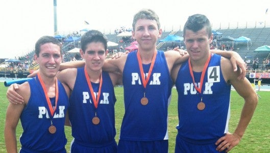 Eli Hall, Jacob Wolfe, Sean Doyle, Caleb Brown 4th in State new school record 8:14.49. (Photos by  Jenny Wolfe) 