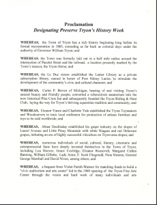 Proclamation Designating Preserve Tryon's History Week