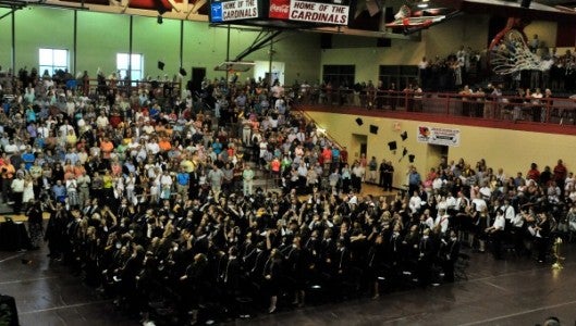 At Landrum High School’s graduation, held Tuesday evening in the gym, 138 seniors received diplomas, and tossed their mortarboards high in celebration. Principal Jason McCraw urged graduates to be “lion chasers,” and to “Grab life by the mane!” Lukas Oxford, salutatorian, said, “The vast world is calling out our names!” and Rebecca Castro, valedictorian, urged her classmates to “Go out there and make it happen.” More photos are available on the Bulletin’s Facebook page. (Photo by Mark Schmerling)