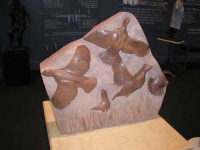 Pictured is Covey, a Texas sandstone piece created by sculptor Dale Weiler, which was one of the works entered in the Sculpture 2013 show held at Tryon Fine Arts 