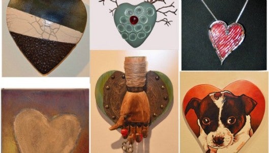 Clockwise from upper left: “A Heart Divided” by Jim Cullen, “How Fragile Yet How Strong” by Cathy Brettman and Joe Cooper, “Copper & Silver Heart” by Monica Jones, “Rescued '16” by Lee Holroyd, “The Key” by Michael Seagle, and “Yours Forever” by Carol Beth Icard.