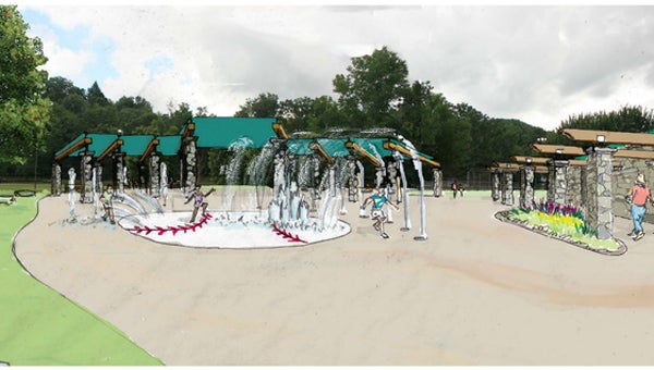 A splash pad for children, surrounded by a shaded pergola, is included in the master plan. (Source: HarryDallaraFoundation.org/project) 