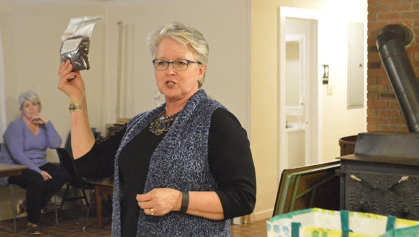 At a community gathering Thursday in Pea Ridge, Tryon International Equestrian Center’s Sharon Decker shared with concerned residents the center’s need for a manure composting facility and activities to date in finding a suitable location. (Photo by Leah Justice)