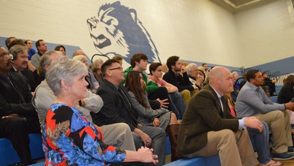 About 100 people attended a memorial for former Polk County and Tryon basketball coach Derek Thomas. Former teachers, players, students and friends attended at the Polk County High School gymnasium on Saturday, March 5. (Photo by Leah Justice)  