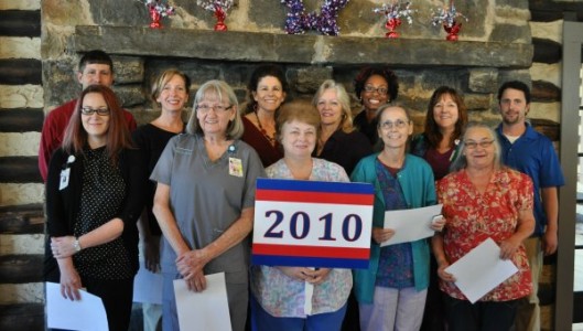 Ashley Ashley, Glenda Bivens, Margie Conner, Marie Haynes, Lourene Hicks. Back row: Stephen Cefalu, Jamie Cehlar, Meshelle Colvin, Gayle Cook, Chardae Foster, Sharon Hodge, Jason Sain.