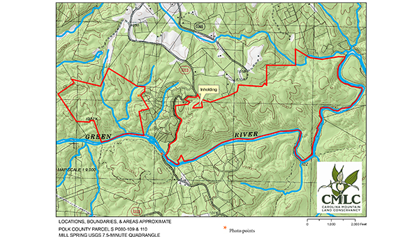 The Carolina Mountain Land Conservancy in Hendersonville and the Polk County Community Foundation have purchased a total of 586 acres on the Green River and are exploring ways to conserve the land for future generations. The CMLC bought 155 acres located upstream of South Wilson Hill Rd. in Mill Spring while the PCCF bought 431 acres downstream of South Wilson Hill Road. The land was once considered for a residential subdivision but these plans went under during the 2008 recession. (submitted by Kieran Roe)